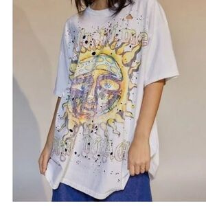 Sublime White Distressed Long Beach Graphic Oversized T-Shirt Dress S/M